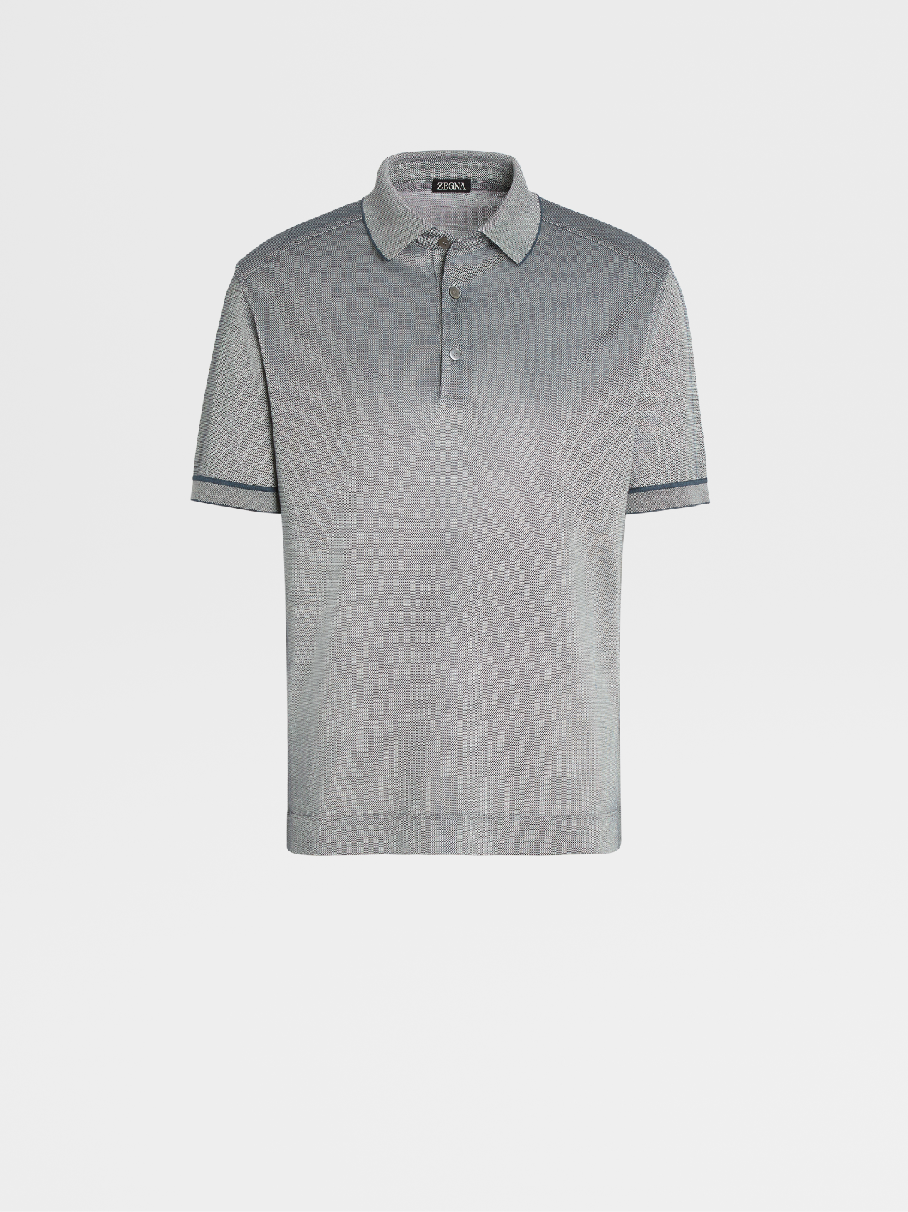 Teal Blue and White Zegna Silk Short-sleeve Polo